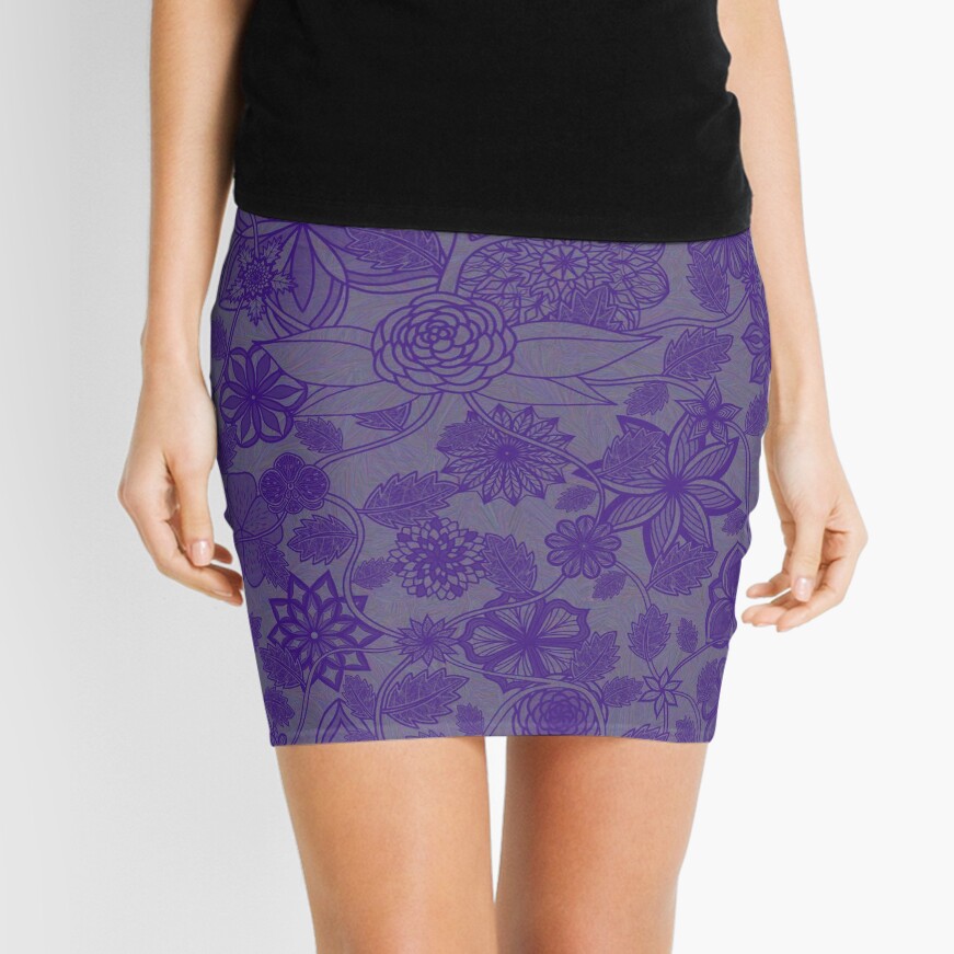 Flight Over Flowers of Fantasy - Violet Mini Skirt