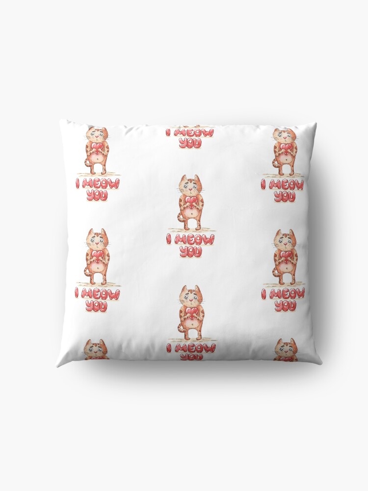 Alternate view of Hand drawn cute cat with heart - watercolor Valentine's Day illustration Floor Pillow