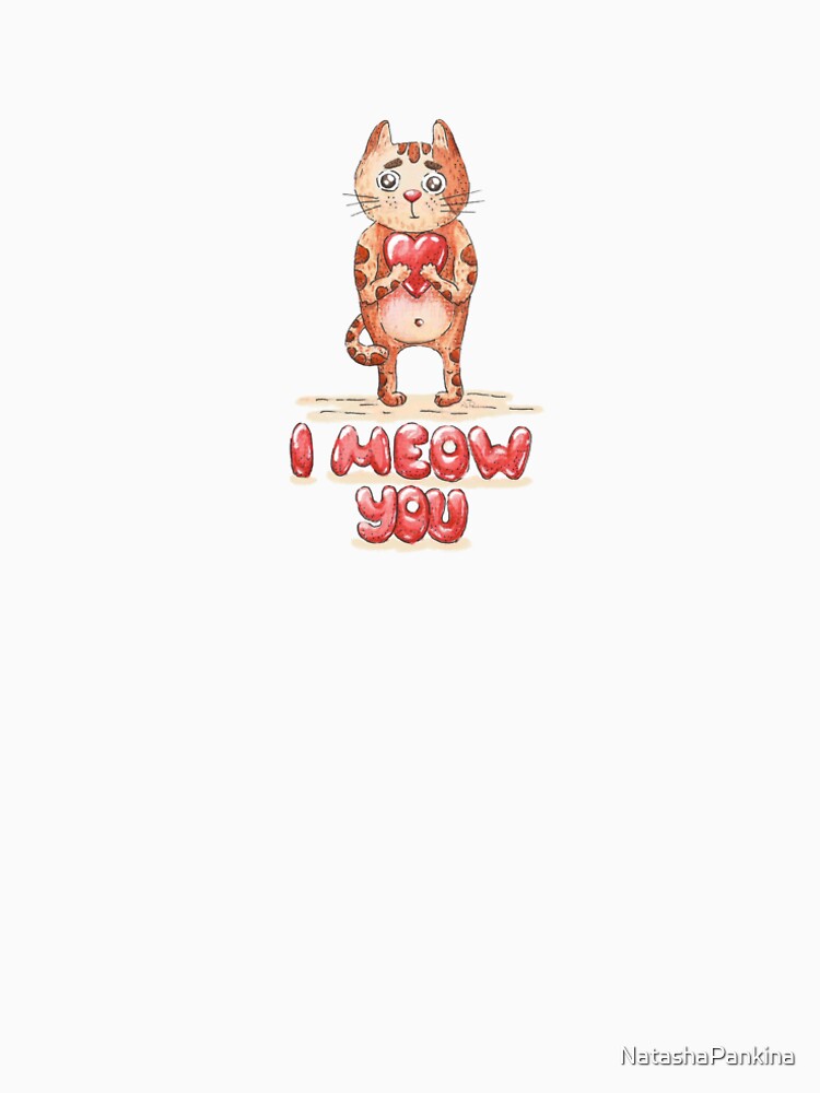 Hand drawn cute cat with heart - watercolor Valentine's Day illustration by NatashaPankina