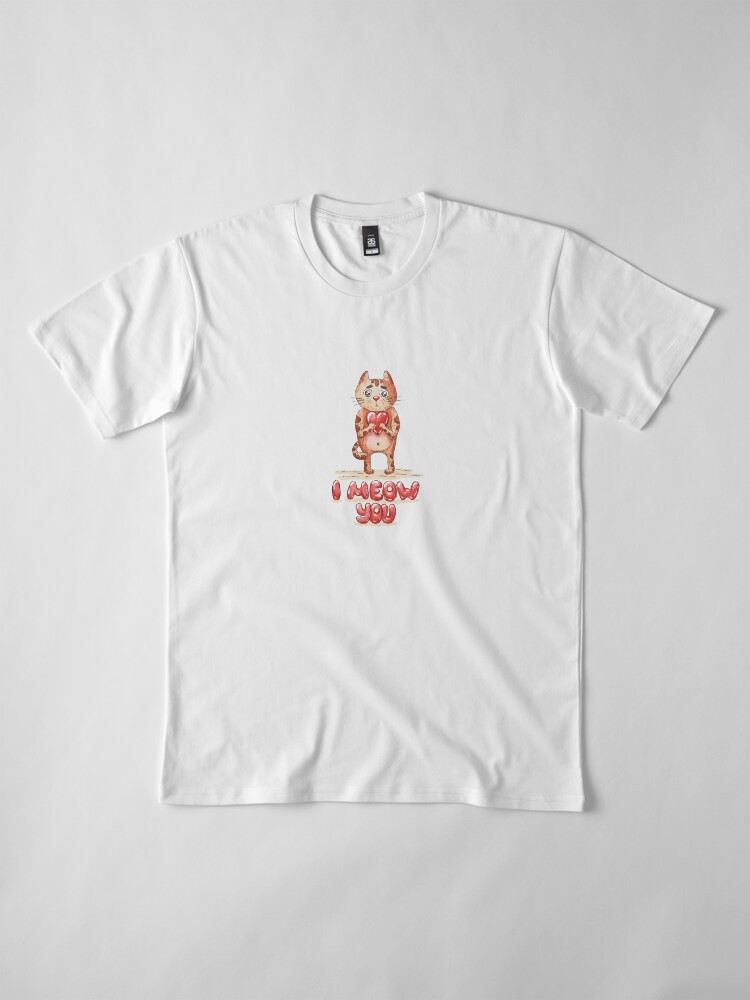 Alternate view of Hand drawn cute cat with heart - watercolor Valentine's Day illustration Premium T-Shirt