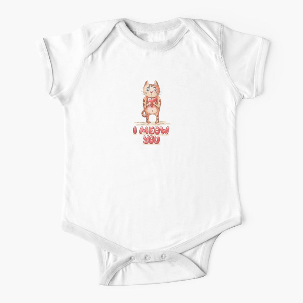 Hand drawn cute cat with heart - watercolor Valentine's Day illustration Baby One-Piece