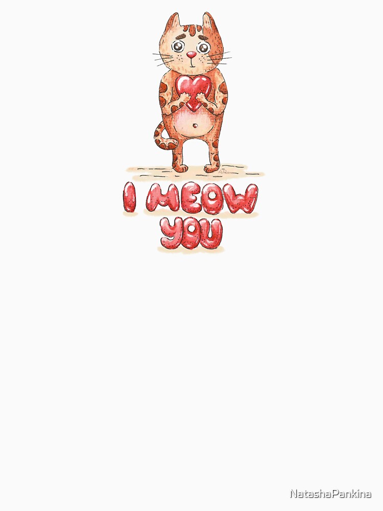Hand drawn cute cat with heart - watercolor Valentine's Day illustration by NatashaPankina