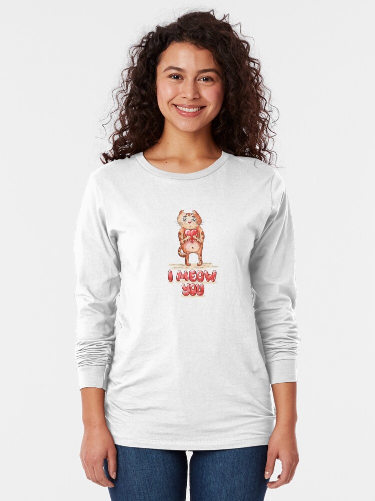 Alternate view of Hand drawn cute cat with heart - watercolor Valentine's Day illustration Long Sleeve T-Shirt