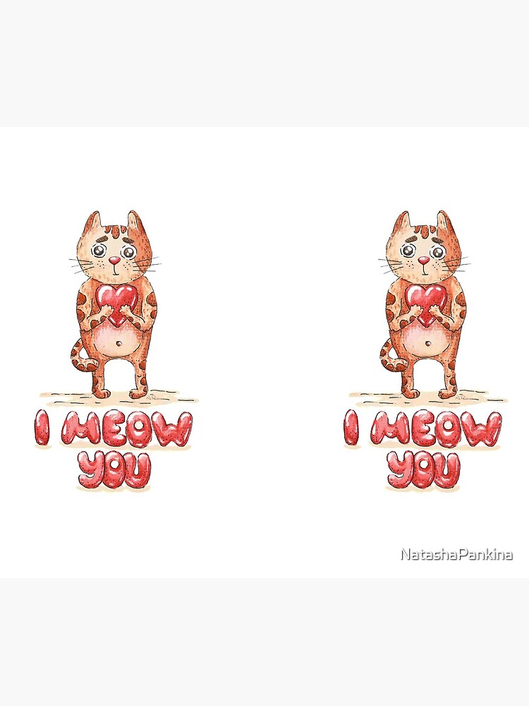 Hand drawn cute cat with heart - watercolor Valentine's Day illustration by NatashaPankina