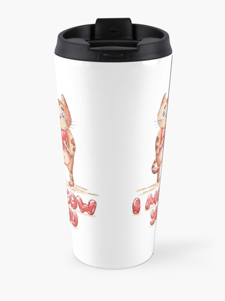 Alternate view of Hand drawn cute cat with heart - watercolor Valentine's Day illustration Travel Mug