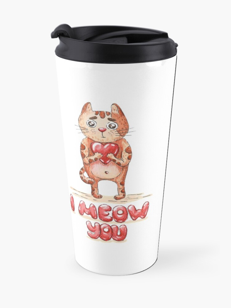 Alternate view of Hand drawn cute cat with heart - watercolor Valentine's Day illustration Travel Mug