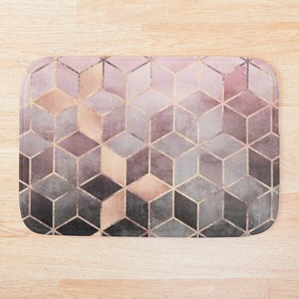 Pink And Grey Gradient Cubes Bath Mat