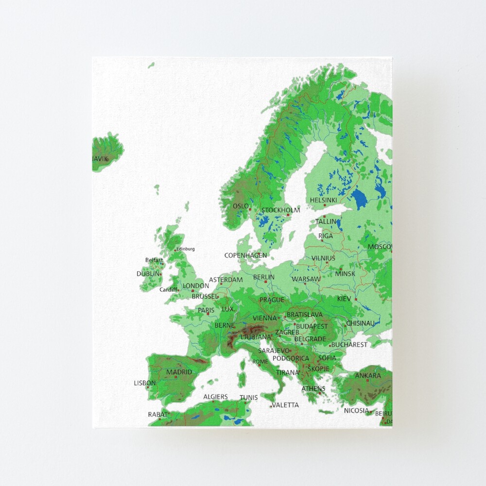 Europa Detaillierte Physische Karte Topografische Karte Von Europa Mit Landesgrenzen Hauptstadten Und Grossen Seen Und Flussen Galeriedruck Von Mashmosh Redbubble