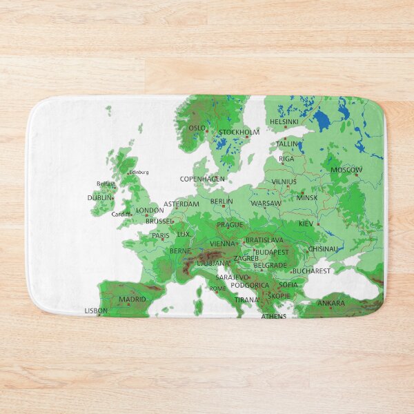 Item preview, EUROPE detailed physical map topographic map of EUROPE with Country Borders, Capitals and Major Lakes and Rivers, designed and sold by mashmosh.