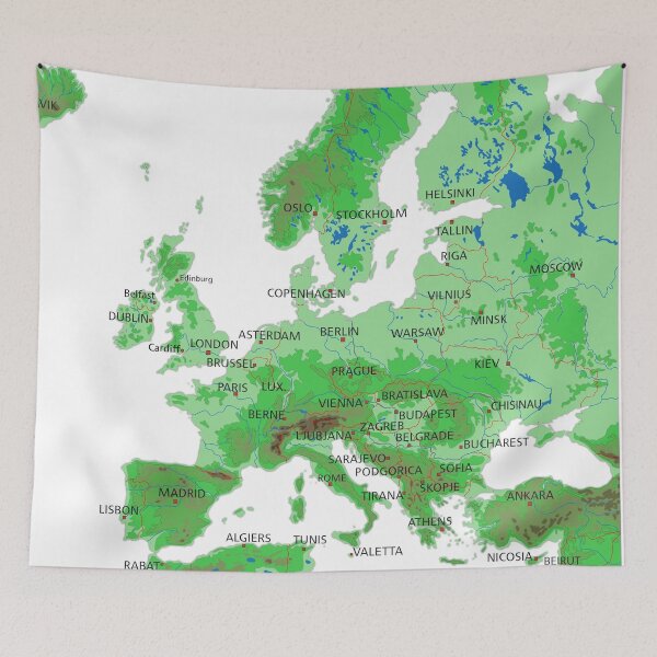 Item preview, EUROPE detailed physical map topographic map of EUROPE with Country Borders, Capitals and Major Lakes and Rivers, designed and sold by mashmosh.