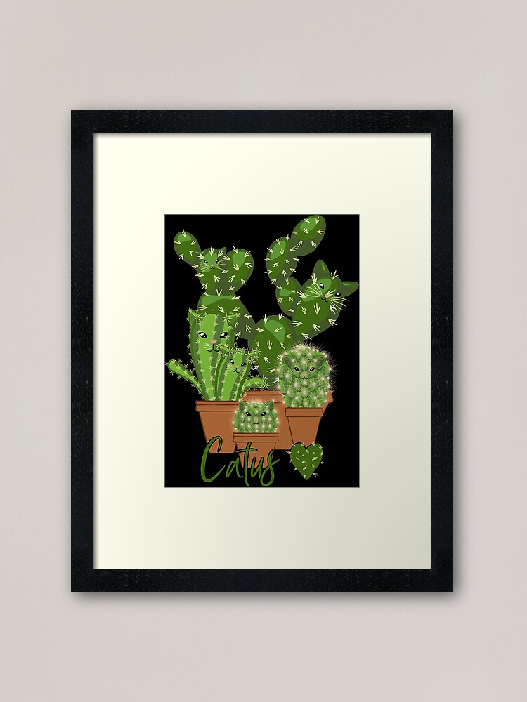 Impression Encadree Catus Cactus De Chat Dans Des Jardinieres En Terre Cuite Par Doodletrees Redbubble