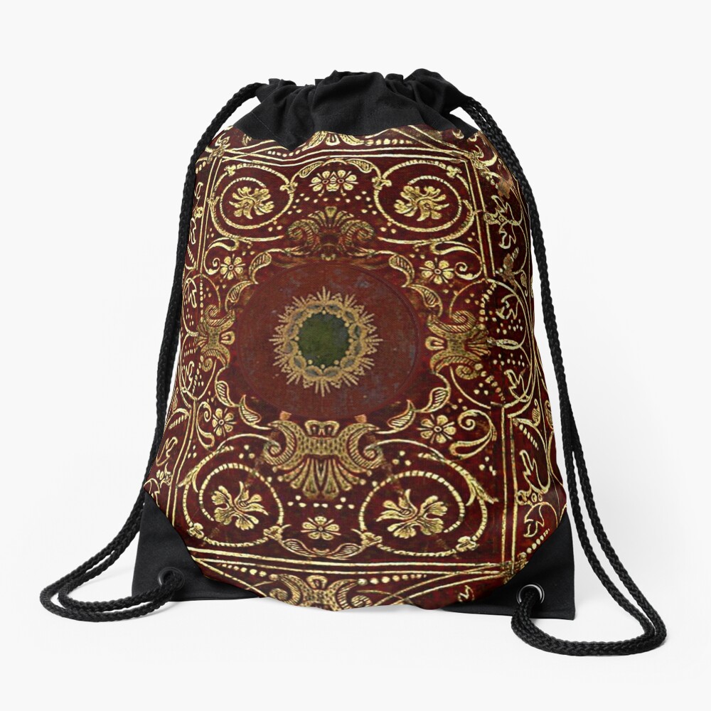 Elizabethan Style Gilded Leather Old Book Cover Drawstring Bag