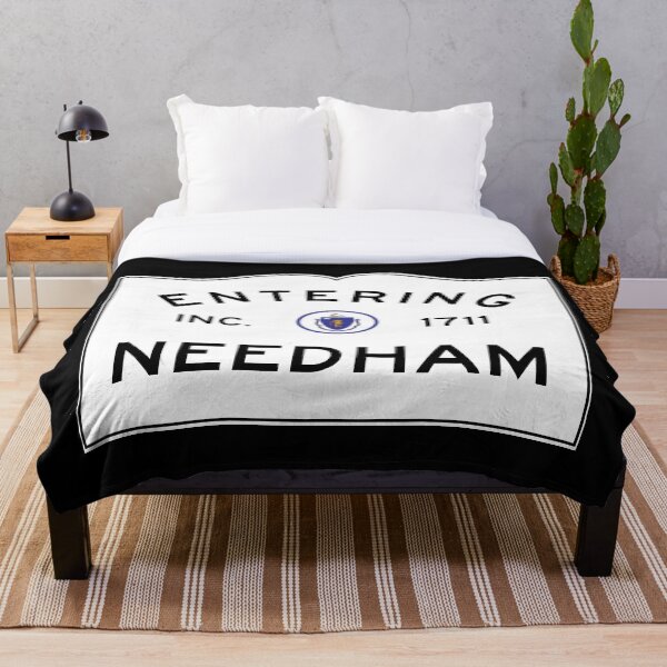 Entering Needham Massachusetts - Commonwealth of Massachusetts Road Sign Throw Blanket
