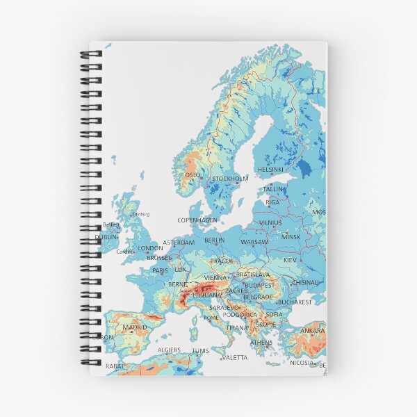 Item preview, EUROPE physical map topographic map of EUROPE with Country Borders, Capitals and Major Lakes and Rivers blue designed and sold by mashmosh.