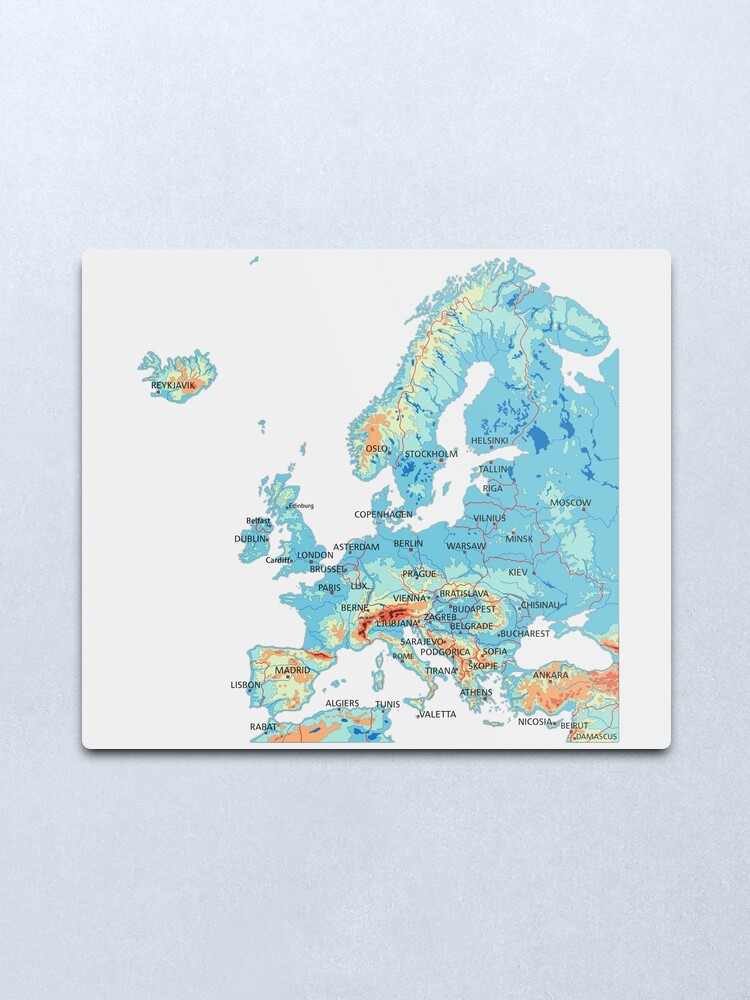 lámina metálica mapa físico de europa mapa topográfico de europa con