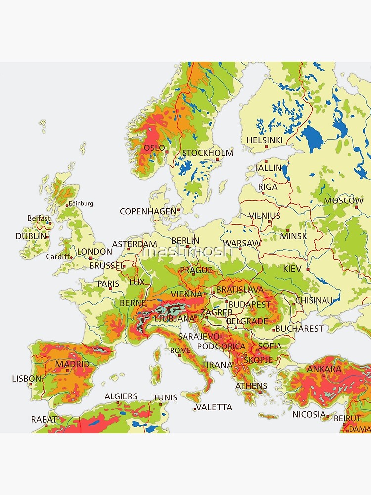 Carte de l'Europe - 4 couleurs vives. Carte politique détaillée du