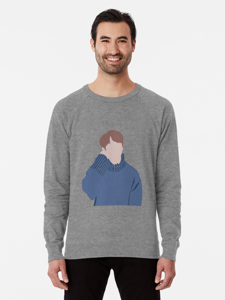 BTS Jin-Inspired Blue Round Neck Sweater With Lines on sleeve