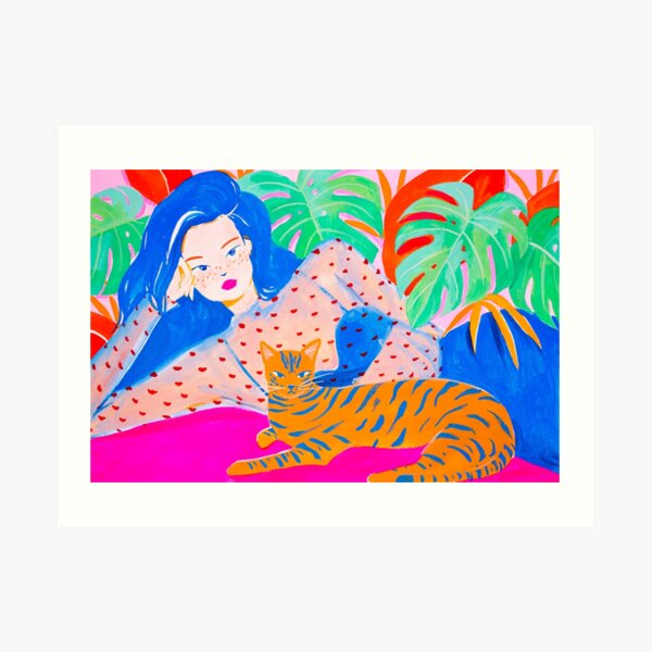 Relaxing with Cat Art Print