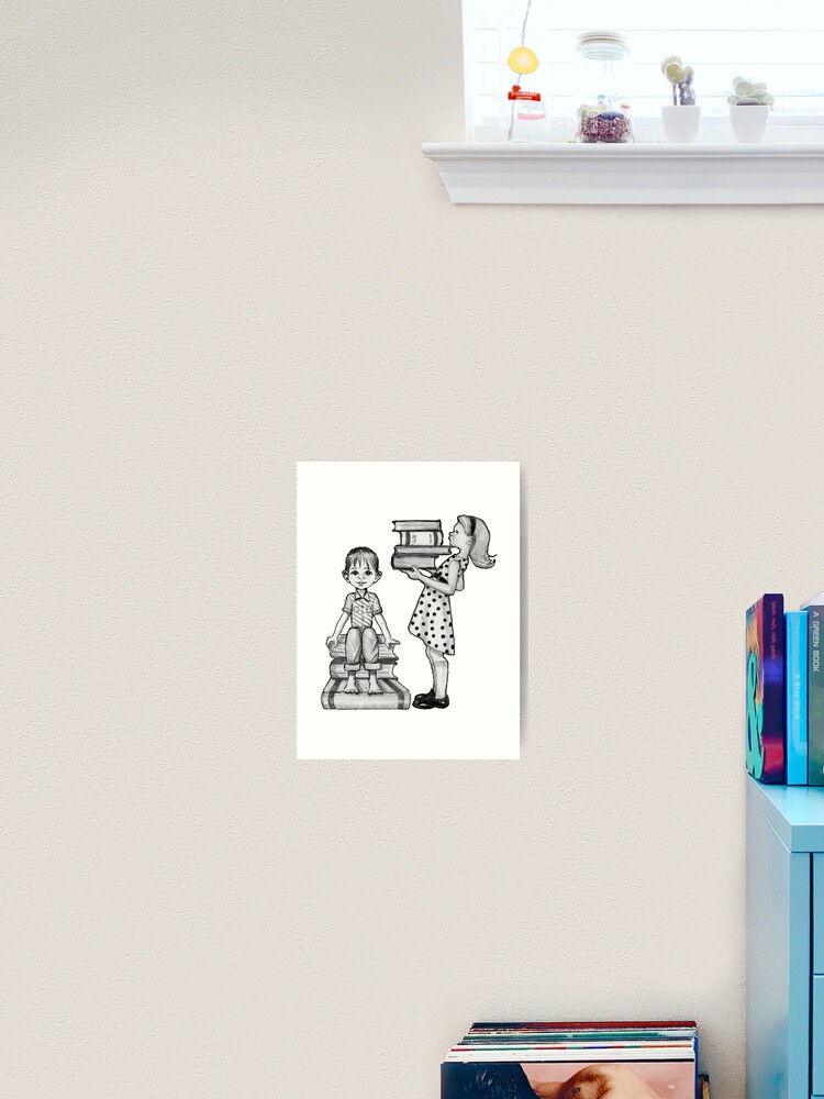 Books And Kids Girl And Boy With Big Books Pencil Art Encourage Reading Art Print By Joyce Redbubble