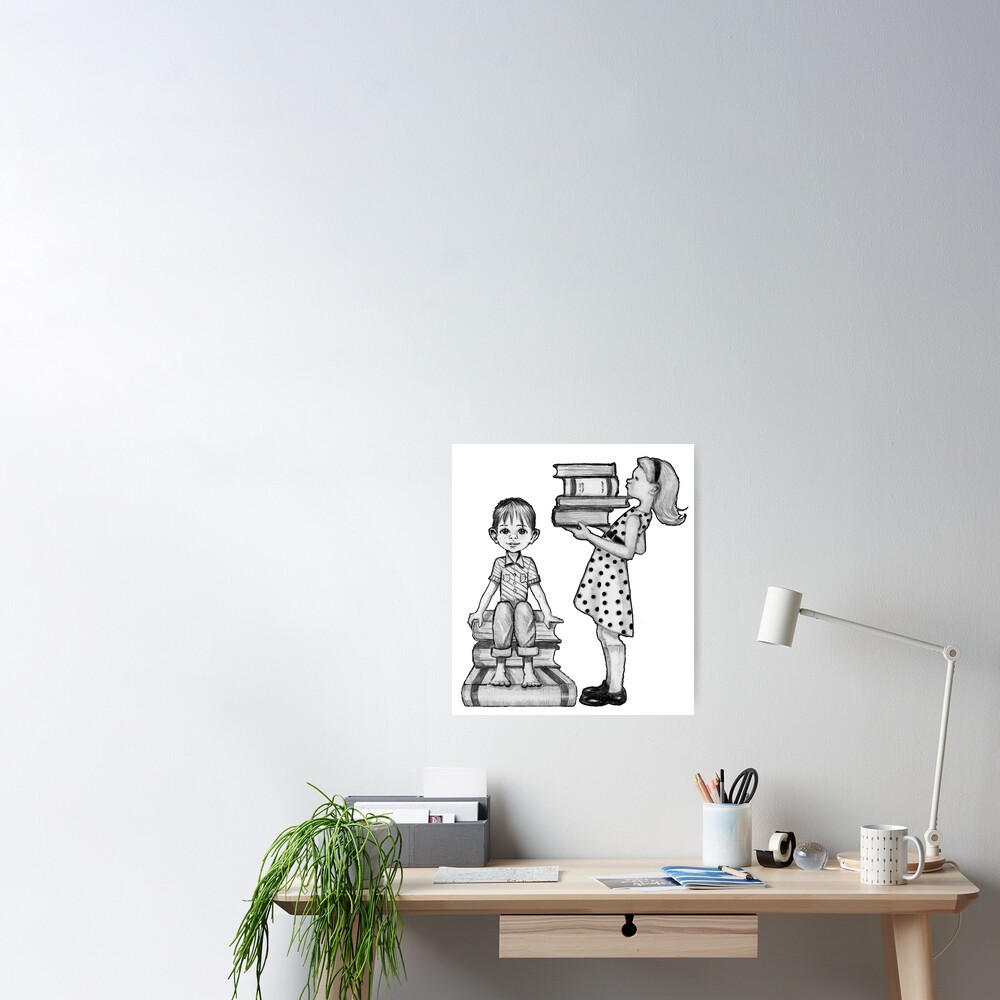 Books and KIDS, Girl and Boy with Big Books, Pencil Art, Encourage Reading  Spiral Notebook for Sale by Joyce Geleynse