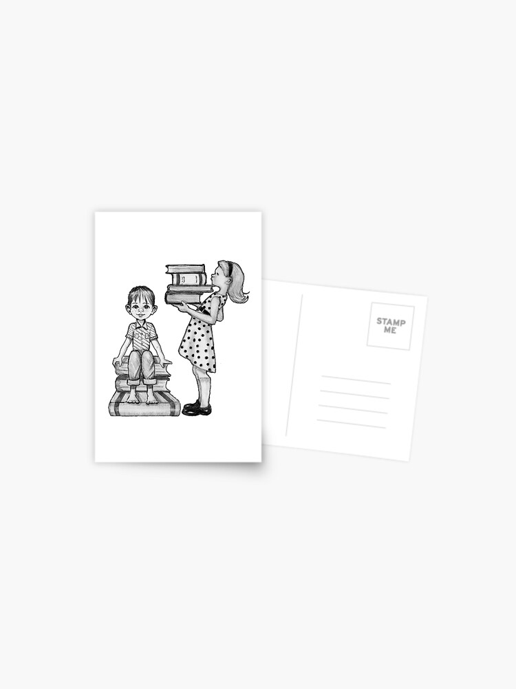 Cute Little Girl Standing on Stack of Books Pencil Drawing Spiral Notebook  for Sale by Joyce Geleynse