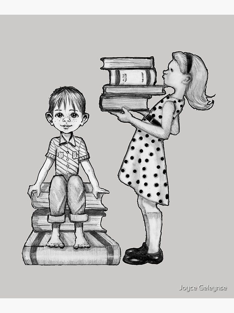 Books and KIDS, Girl and Boy with Big Books, Pencil Art, Encourage Reading  Spiral Notebook for Sale by Joyce Geleynse