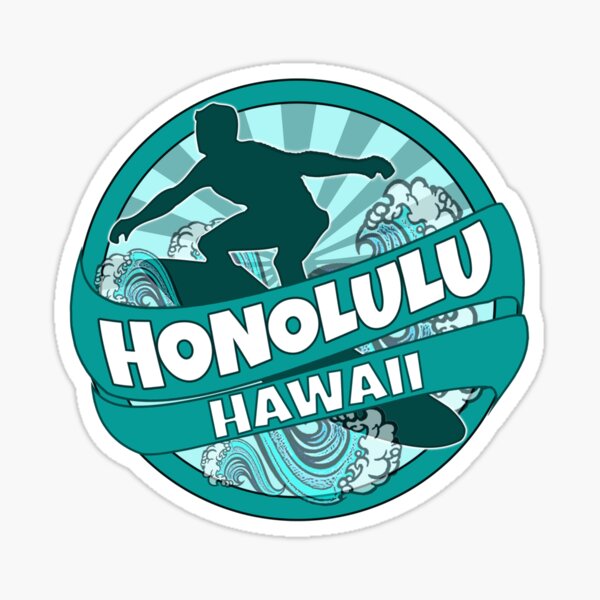 Honolulu Hawaii teal surfer logo Sticker