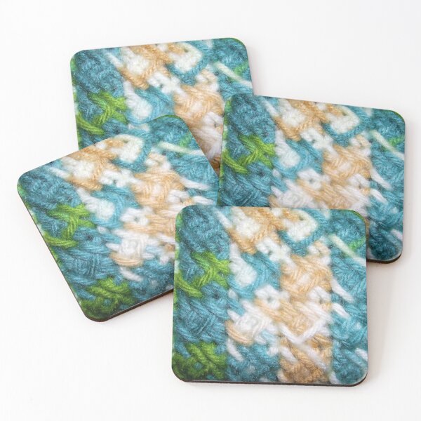 Item preview, Waffle Stitch Yarn Art (turquoise, green, white, and tan) designed and sold by Scott and Mary Schneider art_photography.