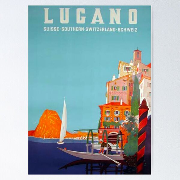 Vista previa del artículo con la obra «Cartel de viaje vintage de Lugano», diseñado y vendido por stickart-marek.