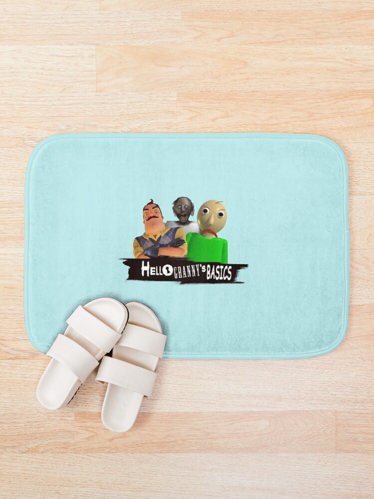 Hello Granny S Basics Blue Hello Neighbor Baldis Basics And Granny Horror Game Bath Mat By Bethxvii Redbubble - new 2018 august granny codes roblox