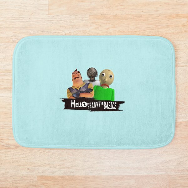 Hello Granny S Basics Blue Hello Neighbor Baldis Basics And Granny Horror Game Bath Mat By Bethxvii Redbubble - chipmunk vs scary granny on roblox granny granny roblox