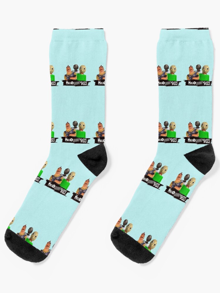 Hello Granny S Basics Blue Hello Neighbor Baldis Basics And Granny Horror Game Socks By Bethxvii Redbubble - roblox granny gamer chad