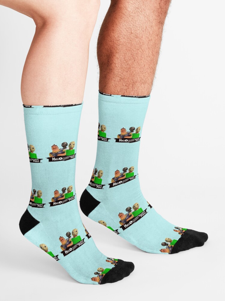 Hello Granny S Basics Blue Hello Neighbor Baldis Basics And Granny Horror Game Socks By Bethxvii Redbubble - roblox granny gamer chad