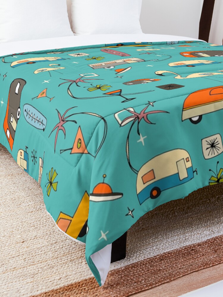 Alternate view of Vintage Kitsch Blue #midcentury Comforter