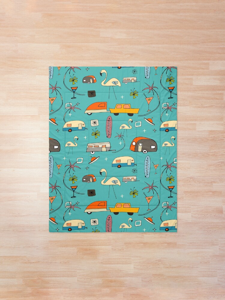 Alternate view of Vintage Kitsch Blue #midcentury Comforter