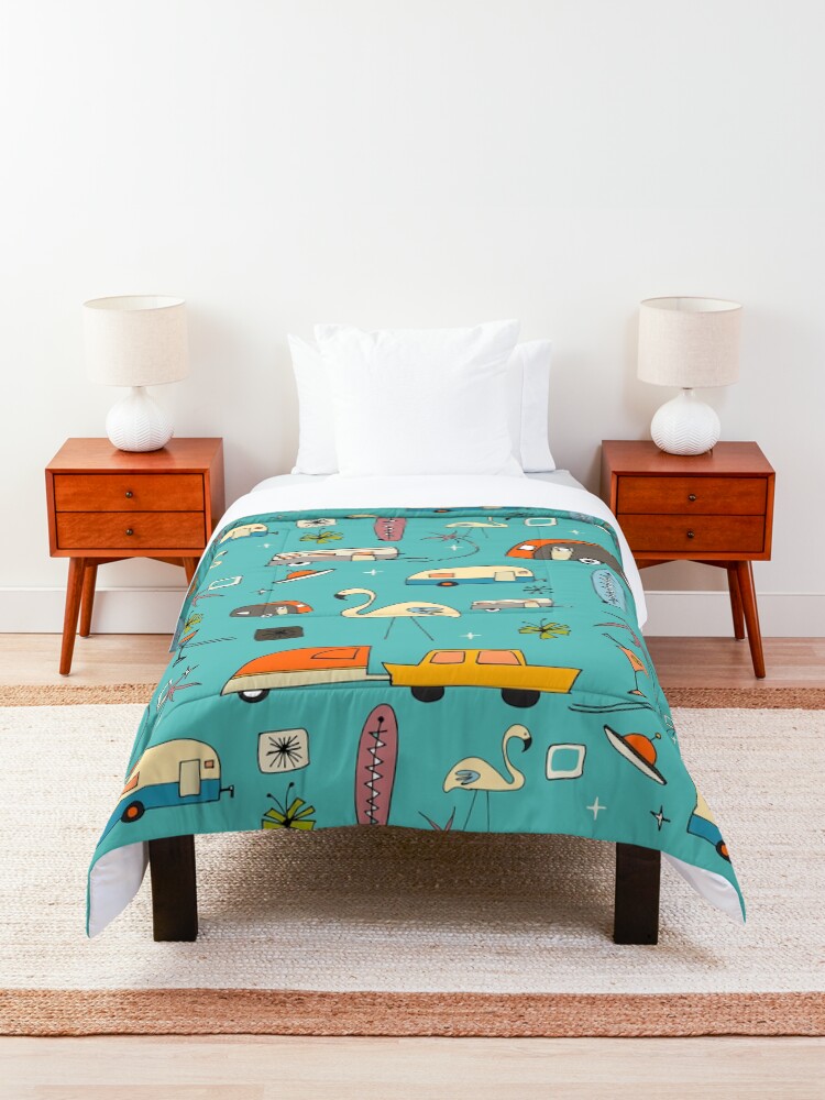Alternate view of Vintage Kitsch Blue #midcentury Comforter