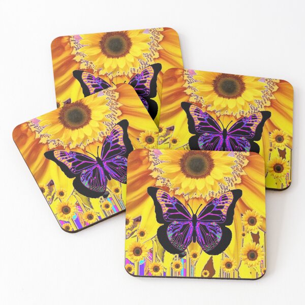 Item preview, YELLOW SUNFLOWERS BLACK FANTASY BUTTERFLY ABSTRACT designed and sold by sharlesart.