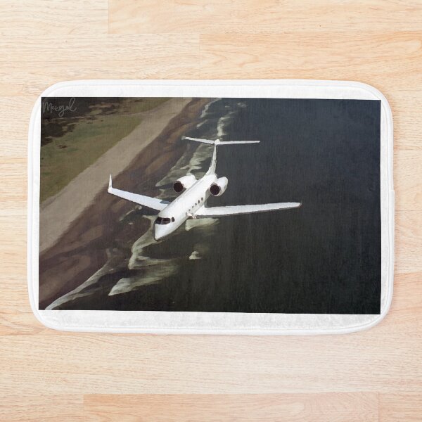 Private Jet Airplane Flying Over Ocean Bath Mat