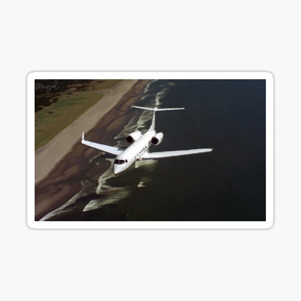 Private Jet Airplane Flying Over Ocean Sticker