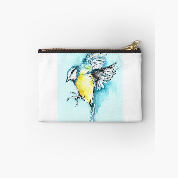 Item preview, Blue tit in flight, Ink illustration designed and sold by Rachel Collier-Wilson.