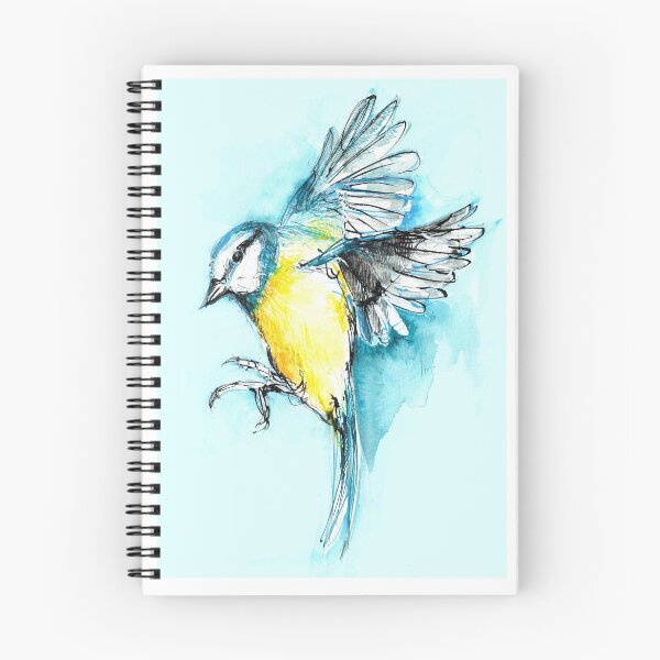 Item preview, Blue tit in flight, Ink illustration designed and sold by Rachel Collier-Wilson.