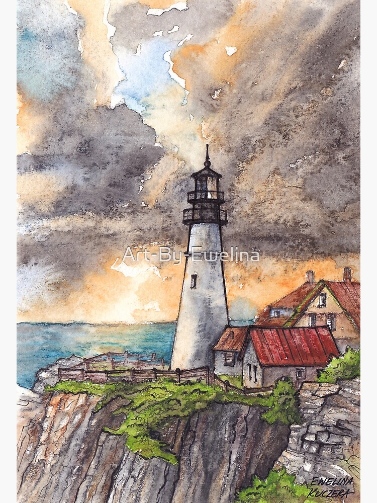 Premium Photo  Hand drawn in watercolor and ink lighthouse