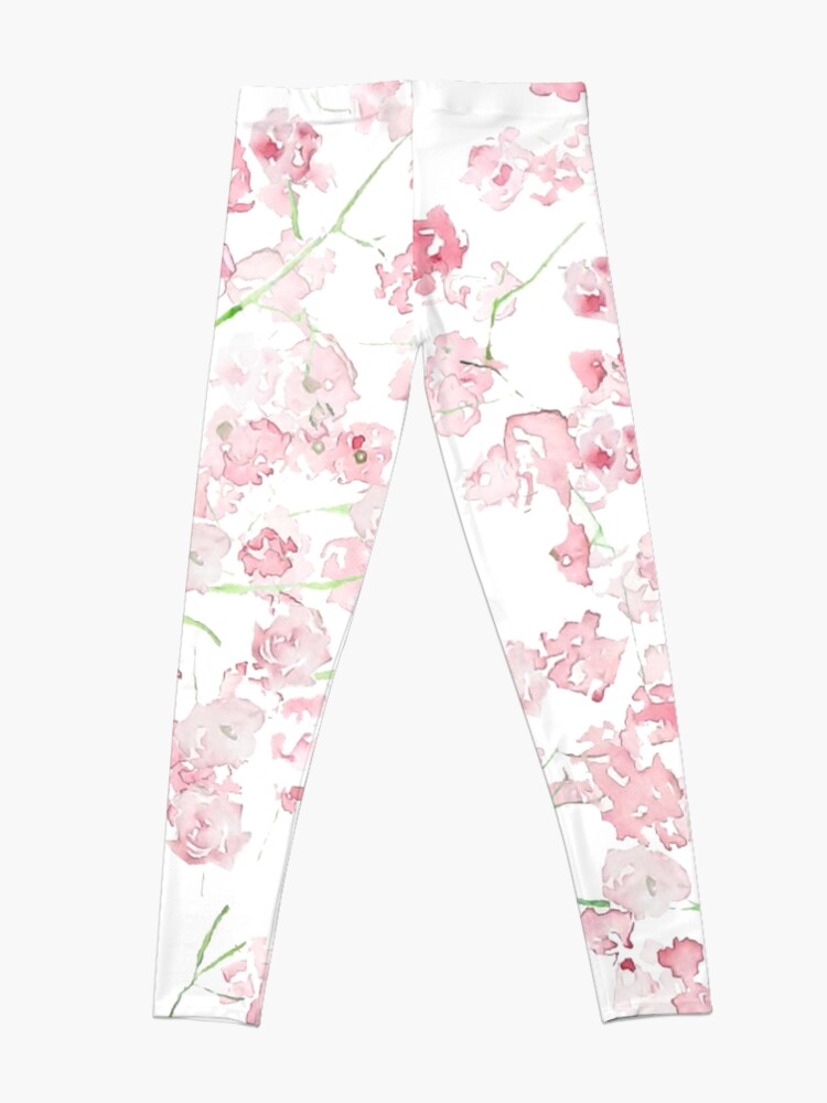 Thumbnail 4 of 5, Leggings, light pink Baby Breath Bouquet gypsophila watercolor painting  designed and sold by ColorandColor.