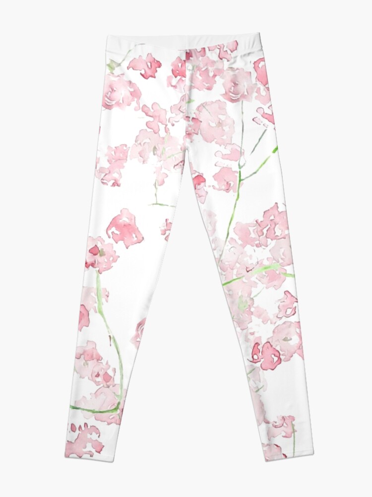 Thumbnail 3 of 5, Leggings, light pink Baby Breath Bouquet gypsophila watercolor painting  designed and sold by ColorandColor.