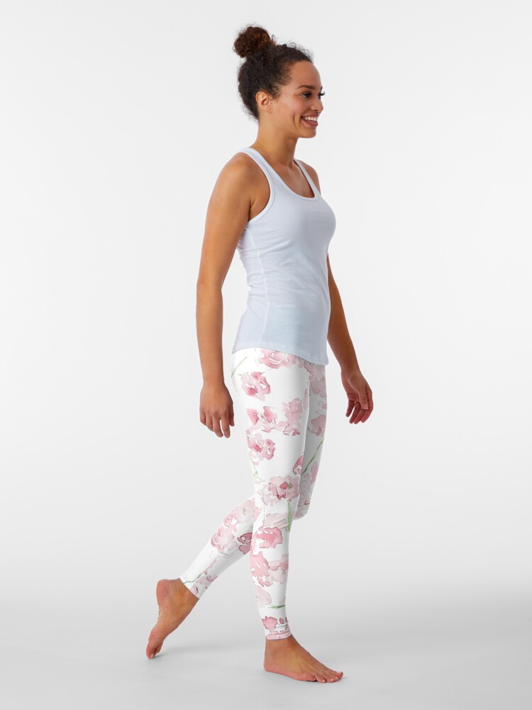 Thumbnail 2 of 5, Leggings, light pink Baby Breath Bouquet gypsophila watercolor painting designed and sold by ColorandColor.