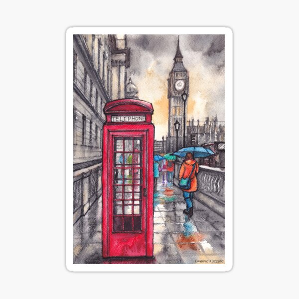 Artikel-Vorschau von London, Großbritannien, Tinte u. Aquarellillustration, designt und verkauft von Art-By-Ewelina.