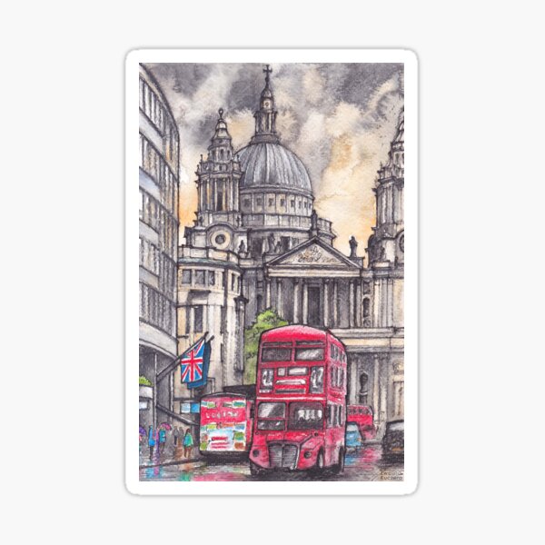 Artikel-Vorschau von London Street, Tusche & Aquarell Abbildung, designt und verkauft von Art-By-Ewelina.