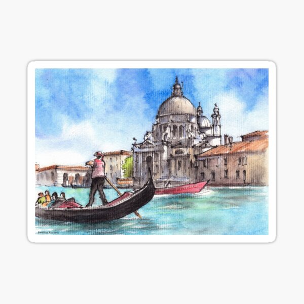Artikel-Vorschau von Venedig, Canal Grande Tinte und Aquarell Illustration, designt und verkauft von Art-By-Ewelina.