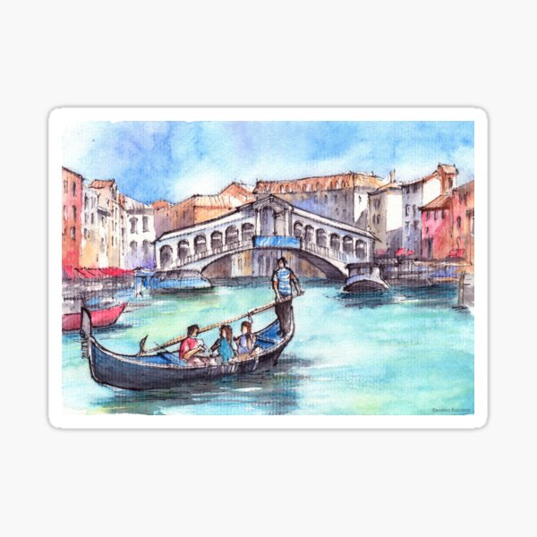 Artikel-Vorschau von Venedig, Rialto-Brückentinte u. Aquarellillustration, designt und verkauft von Art-By-Ewelina.