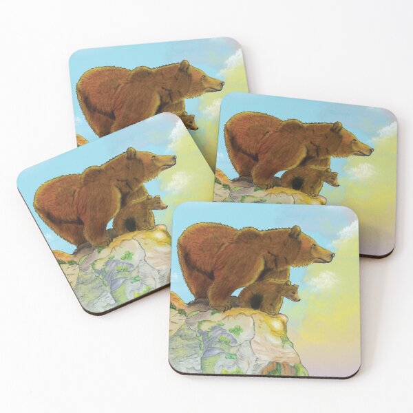 Item preview, Grizzly momma bear and cub standing on a rock looking the forest designed and sold by Brushes with Nature.